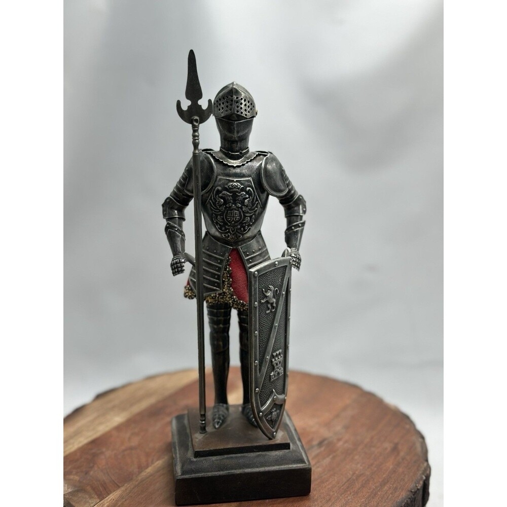 Spanish Knight Toledo Steel Style Armour On Wood Base Lion Crest
